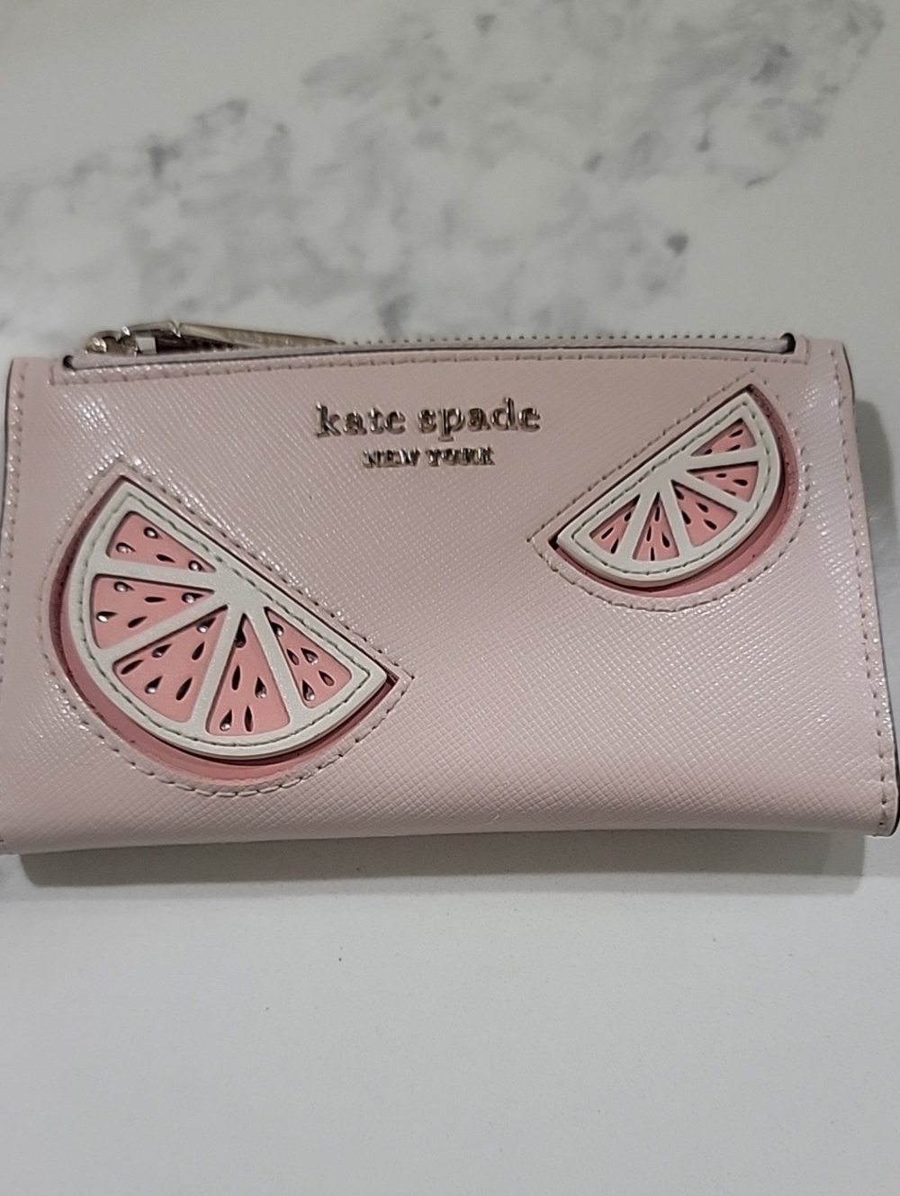 kate spade Tini Slim Bifold pale pink With Embellished Grapefruit Slices wallet - Picture 3 of 16